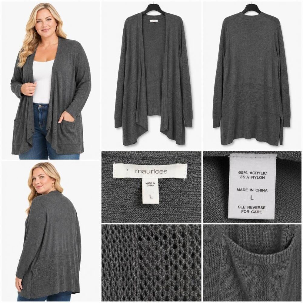 Maurices Long Open Cardigan Sweater Large Gray